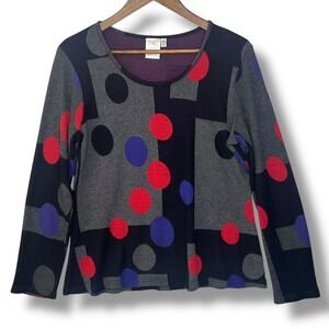 Parsley & Sage M Geometric Dot Sweater Ava Gray Red Art to Wear Funky Whimsigoth